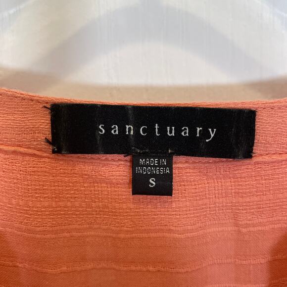 Sanctuary Tie-Front Button Down Blouse Pink Vneck 100% Cotton S - Picture 3 of 5